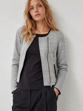 Maison Scotch Moto Jacket Gray Knit Asymmetrical Zip Cropped S/1 Office Streetwe